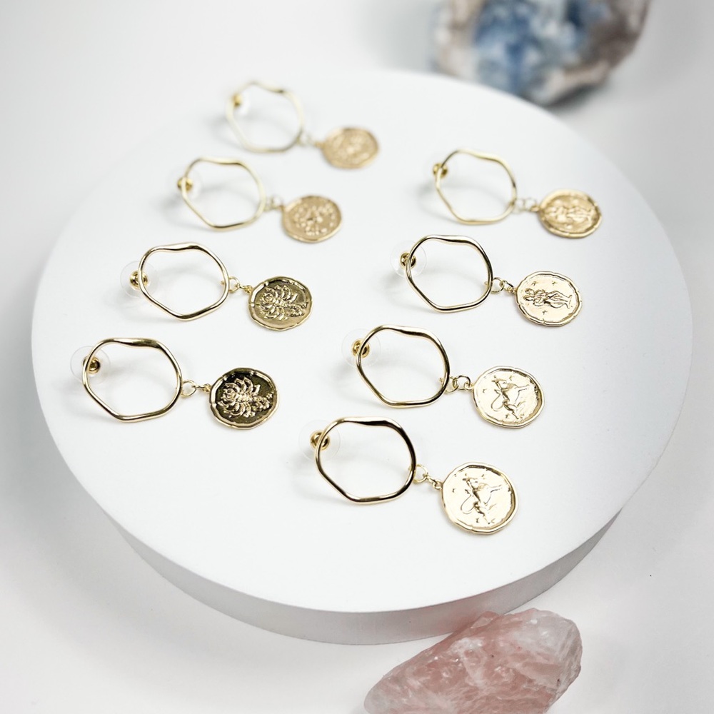 Zodiac 14k gold filled earrings! Aries Taurus Gemini Cancer Leo Virgo Libra.
